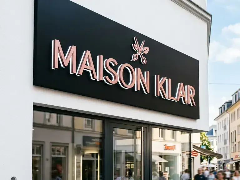 Modernes Firmenschild an einer Ladenfront für Neueröffnung oder Rebranding.